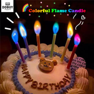 🔥SG LOCAL STOCK🔥6Pcs/set Multicolor Flame Candle Birthday Party Supplies Wedding Cake Candles Safe Flames Dessert Decoration Colorful Flame