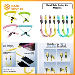 Kabel Data Spring 4in1 Macaron Kabel Data Lilit Spiral Silicone Fast Charging Serbaguna