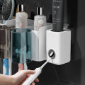 Future Market Wall Mounted Toothbrush Holders with 4 Cups Bathroom Wall Mounted Holder Set Multifunctional Electric Toothbrush Holder with Toothpaste Dispenser for Bathroom. 