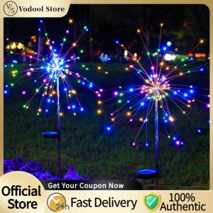 【24Hours Shipped】 2Pcs Solar Outdoor Garden Lights Waterproof Smart Sparklers Firework LED String Light Outdoor Solar Fairy Lights for Yard Garden Flowerbed Party Decor
