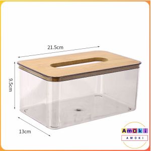 AmoKi Tissue Box Gray Transparent Nordic Style Paper Roll Box Desktop Storage Box S/M/L