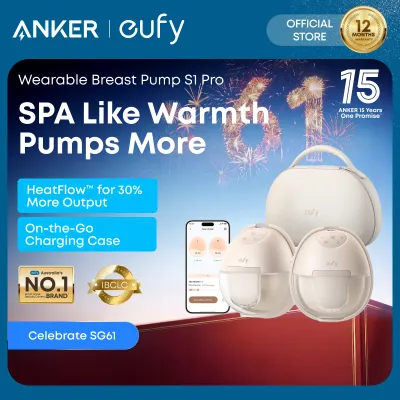 eufy by Anker Security Heated Wearable Breast Pump S1 Pro Slim Hands-Free with Industry-Leading HeatFlow Tech Wireless Charging Case App-Controlled OptiRhythm Hospital-Grade Suction in-Bra Use T8D04