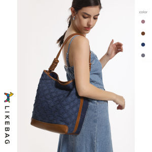 2024 likebag thời trang mới Túi vải denim phiên bản Hàn Quốc giải trí tất cả trong một túi xô sức chứa lớn một túi tote đeo vai đa túi phân tầng