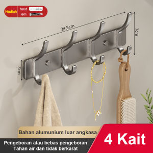 Gantungan Baju Pintu Bor Bebas Aluminium Tebal Pakaian Pintu Kait Dinding Gantungan Penyimpanan Kamar Mandi Toilet Rak Gantung Hook 4 5 6 7 8 Kait Abu-abu