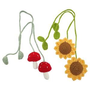 2pcs Handmade Sunflower/Mushroom Car Accessories Sunflower Pendants Decorations for Car Mirror Hanging Decoration