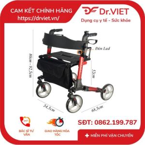Khung tập đi W-89 Chính hãng - Hỗ trợ người di chuyển khó khăn Khung hợp kim nhôm Có ghế ngồi giỏ đựng đồ thắng tay 2 màu đỏ bạc