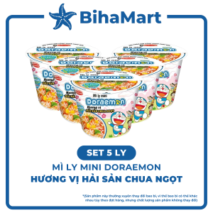 [SET 5 LY] - ACECOOK - Mì ly mini Doraemon hương vị Hải Sản Chua Ngọt (53g/ly) - Mì ly trẻ em - Mì Doremon bổ sung canxi