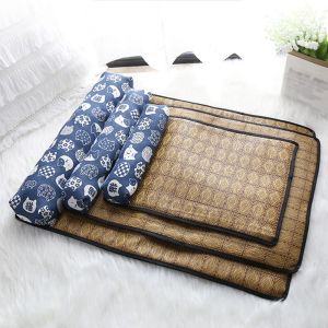 ER52858 Waterproof Ice Silk Dogs Mat Pad Rattan Woven Foldable Dog Sleeping Mat Durable Pet Supplies Pet Cat Cooling Mat Home