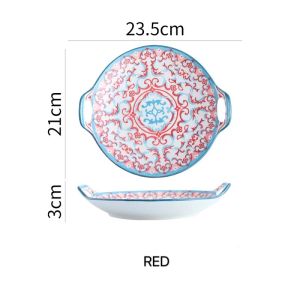 [LOCAL SELLER] 9.2 inch Japanese Ceramic Plates Ceramic Dining Plate Set With Double Non-Slip Hollow Ear Large Dinner Plate With Handle Ceramic Baking Dish Oven