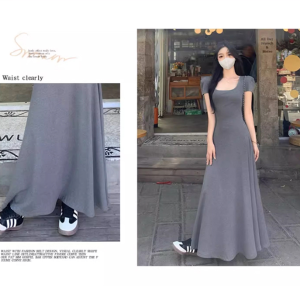 ชุดกระโปรง รูปร่างเพรียวบาง ระบายอากาศได้ดีและเย็นสบาย ชุดเดรสคอเหลี่ยม อารมณ์ที่หรูหรา แฟชั่น