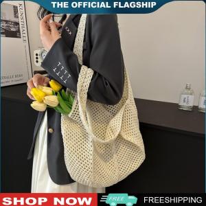 [CHAMAIR MALL]Fashionable Women Knitted Tote Bag Summer Beach Hollow Out Crochet Large Capacity Casual Tote