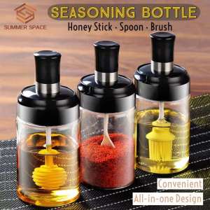 🔥2021 New Product🔥 Balang Kaca Perasa & Rempah  dengan Pemegang Sudu Berus & Batang Madu | Seasoning & Spices Glass Bottle Jar with Spoon Brush & Honey Stick🥄🍯