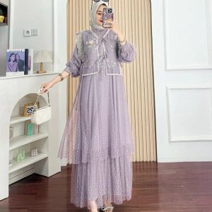 BISA COD Sella Dress Tille + Brokat Dress Brokat Wanita Terbaru Kekinian Gamis untuk Kondangan Viral