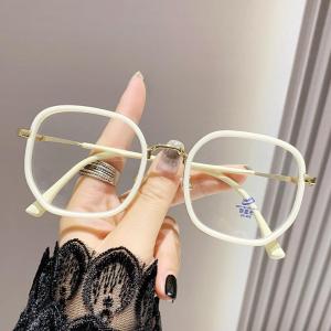 JN IMPRESSION New Anti-blue Light Glasses Large Frame Round Metal Frame Finished Fashion Myopia Glasses