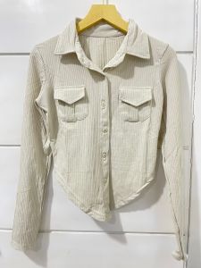 Blouse Longsleeve Pocket Rib / Atasan Wanita Lengan Panjang Knit / Blouse kerah lancip long sleeve 5125