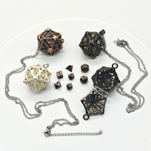 GENENIC 1 Set 20 Vòng cổ xúc xắc kim loại rỗng DND Trpg Mô-men xoắn xúc xắc kim loại rỗng Đồ trang trí kim loại Tinh tế Vòng cổ xúc xắc đa diện Trò chơi RPG