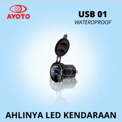 Double USB Charger Motor/Mobil AC DC Waterproof USB-01