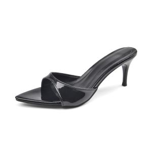[Free Shipping] Patent Leather Available In Multiple Sizes New Summer Collection Versatile WomenS Sandals High-Heeled Flip-Flops Fashionable Pointed-Toe Design For Outdoor Wear