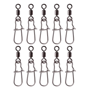 10Pcs High Strength Rolling Round Bearing Snap Fishing Barrels Swivels with Locking Snap Fishing Baits Connectors Clip