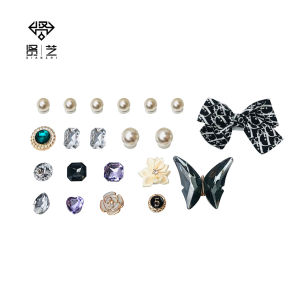 รองเท้าประดับจิ๊บบิทซ์21ชิ้น/เซ็ตประดับมุกคริสตัลอุปกรณ์ดอกไม้ดอกไม้ผ้าปมโบว์ตกแต่งสำหรับตกแต่ง Crocs