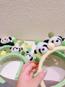 Adult Teens Cartoon Stuffed Panda Shape Headband Woman SPA Hair Hoop Makeup Taking Photos Christmas Party Headpiece