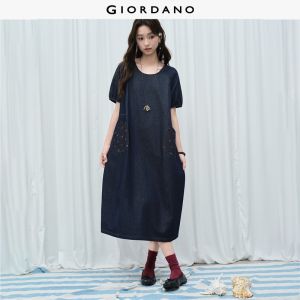 Giordano Women Jacquard pockets raglan sleeve denim dress Free Shipping 18466816