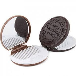 < BISA COD > KACA RIAS CERMIN SAKU MAKE UP INCLUDE SISIR SAKU POCKET MIRROR UNIK BISKUIT COKLAT OREO