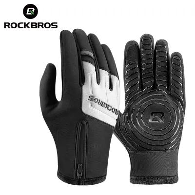 ROCKBROS Winter Warm Gloves for Motorcycle for Men Women Touchscreen Full Finger Cycling Gloves with Zipper Design Silicone Non-slip Hand Gloves