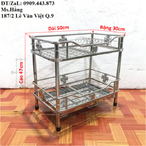 Kệ ống 2 tầng Úp Chén dĩa INOX Cao Cấp có Khay hứng nước - KO2T-35DK-