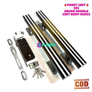 1set lock body kunci dan 2buah gagang tarikan handle pintu rumah minimalis pilihan panjang 33cm 45cm dan 60cm bahan stainless untuk pintu depan dan kamar daun pintu1