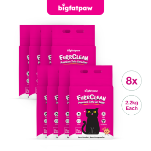 bigfatpaw FurrClean Premium Tofu Cat Litter (2.2kg x 8packs) Antibacterial Clumping Absorption Odour Control