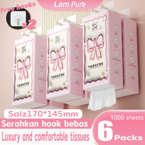[6 Packs]LamPure Cute Ribbon Thickened Hanging Napkins Air-cushion Face Tissue 250 Pull