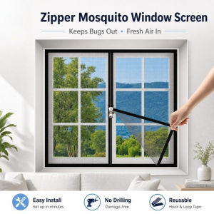 Self-adhesive Zipper Mosquito Net Breathable Insect Protection Easy Install&Reusable Net Home Window