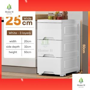 Movable Slim Drawer Cabinet Plastic Storage Rack Cabinet Kitchen/Bathroom Storage Organizer