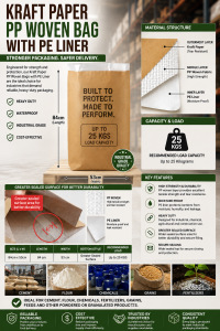 Wholesale 5000 pieces kraft paper with laminated PP (Polypropylene) woven inside L84cm x W53cm side gusset of 10cm sold per 5000pcs Wholesale Bulk Orders We also customize and design kraft paper pp woven bag kraft woven sack pp woven bag with pe