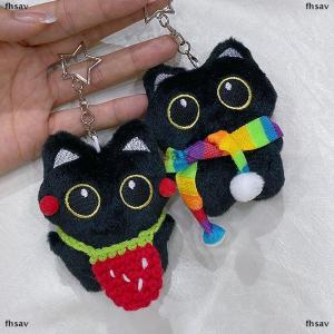[COD] fhsav Cute Cartoon Black Cat Doll Keychain Pendant Backpack Hanging Ornaments Car Keyring Kids Gift