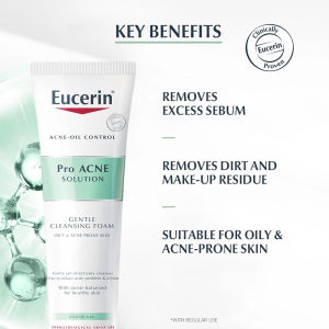 Eucerin Pro Acne Solution Cleansing Foam 150ml Gentle Cleanser for Oily & Acne-Prone Skin Removes Excess Sebum & Unclogs Pores