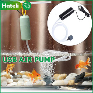 Hateli USB Aquarium Oxy máy bơm không khí bể cá Im Lặng Máy nén khí Aerator Xách Tay Mini Nhỏ Oxy Phụ kiện hồ cá 5V 1W Với không khí đá Và ống silicon Tiết Kiệm Năng Lượng bơm oxy màu đen