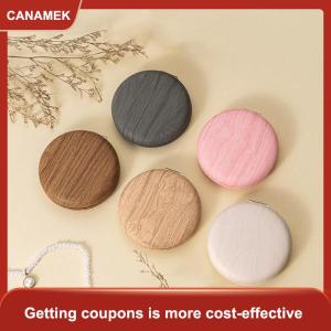 【CANAMEK】 Mini Trang Điểm Cổ Điển Gương Hạt Gỗ PU Gấp Gương Vòng Nhỏ Gọn Du Lịch Trang Điểm Gương Túi Xách Tay Gương Món Quà Thanh Lịch