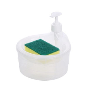 paket tempat sabun cuci piring + spon dispenser sabun cair 2in1 wadah sabun cair bulat J03