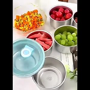 AOR Mangkuk Dapur Tahan Karat Simpanan Makanan Leakproof Dengan Penutup Stainless Steel Bowl Untuk Storage Meal Prep Rumah Kantin Sekolah Office Bekal