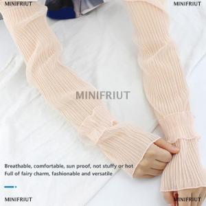 [COD] MINIFRIUT ถุงมือแบบไม่มีนิ้วยาวสำหรับผู้หญิงใส่กลางแจ้งแขนกันแดดกันยูวีแขนผ้าลูกไม้ตาข่ายบางป้องกันแสงแดดสำหรับฤดูร้อน