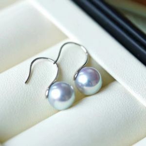 Montagne Jewelry 18K White Gold Earring Elegant Design Fine Jewellery Natural 7.5-8mm 真多麻 Pearl Earring Drop Earrings