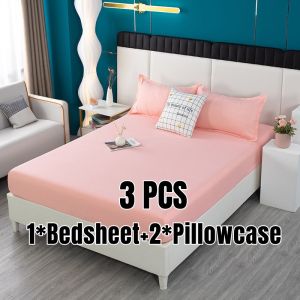 【5 in 1】Stretchable Plain Bedsheet No Lukot No Gusot Bedsheet Breathable Bed Sheet Cover With Garter Single/Double/Queen/King Size Bedsheet Full Garterized