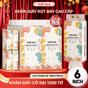 Combo 6 Bịch - Khăn Giấy TOP GIA Đa Sắc 1280 Tờ 4 Lớp Giấy Rút Treo Tường Dày Dai Mềm Mịn