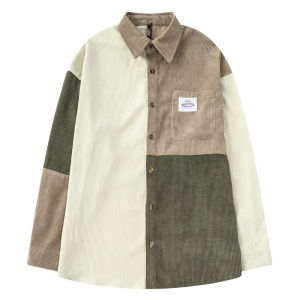 Kemeja Wanita Retro Jepang Korduroi Jaket Tren Longgar Lengan Panjang Atasan Kebesaran