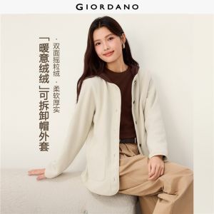 Giordano Beau Monde Women Fake two-piece polar fleece hooded jacket Free Shipping 13376965