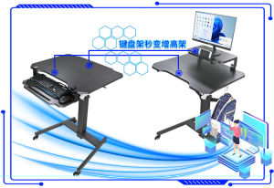 Small Desk with Wheels Movable Sit Stand Desk with Monitor Riser and RGB Lights Adjustable Table for Gamers