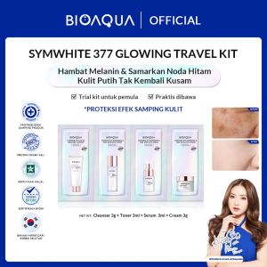 BIOAQUA SymWhite 377 Whitening & Fade Dark Spot Kit Indonesia / Travel Kit / 377 5% Niacinamide 7X Ceramide / Low PH Brighten Cleanser 3g / Toner 3ml / Serum 3ml / Cream 3g / Paket Bundle Sachet / Mencerahkan Noda Hitam Kusam / Skincare Face Care Series