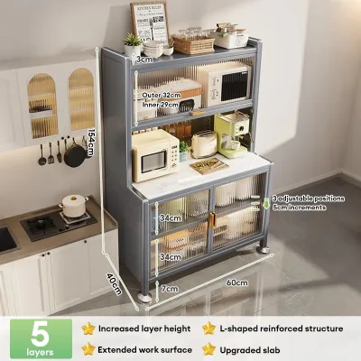 BMZAR Kitchen Pegboard Storage Cabinet Drawer doors Carbon Steel Multifunctional Dustproof Cupboard With sintered stone countertop